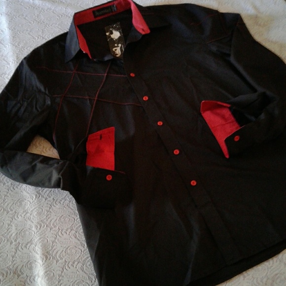 🌺 NWT Mens Jeansian Black/Red Fashion Shirt - Picture 1 of 7